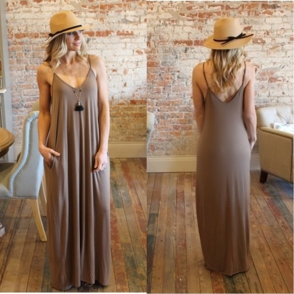 Mocha V Neck Cami Maxi Dress - Picture 2 of 2